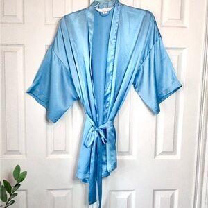 Vintage Victoria's Secret Very Sexy Short Satin Feel Kimono Robe Blue Size O/S
